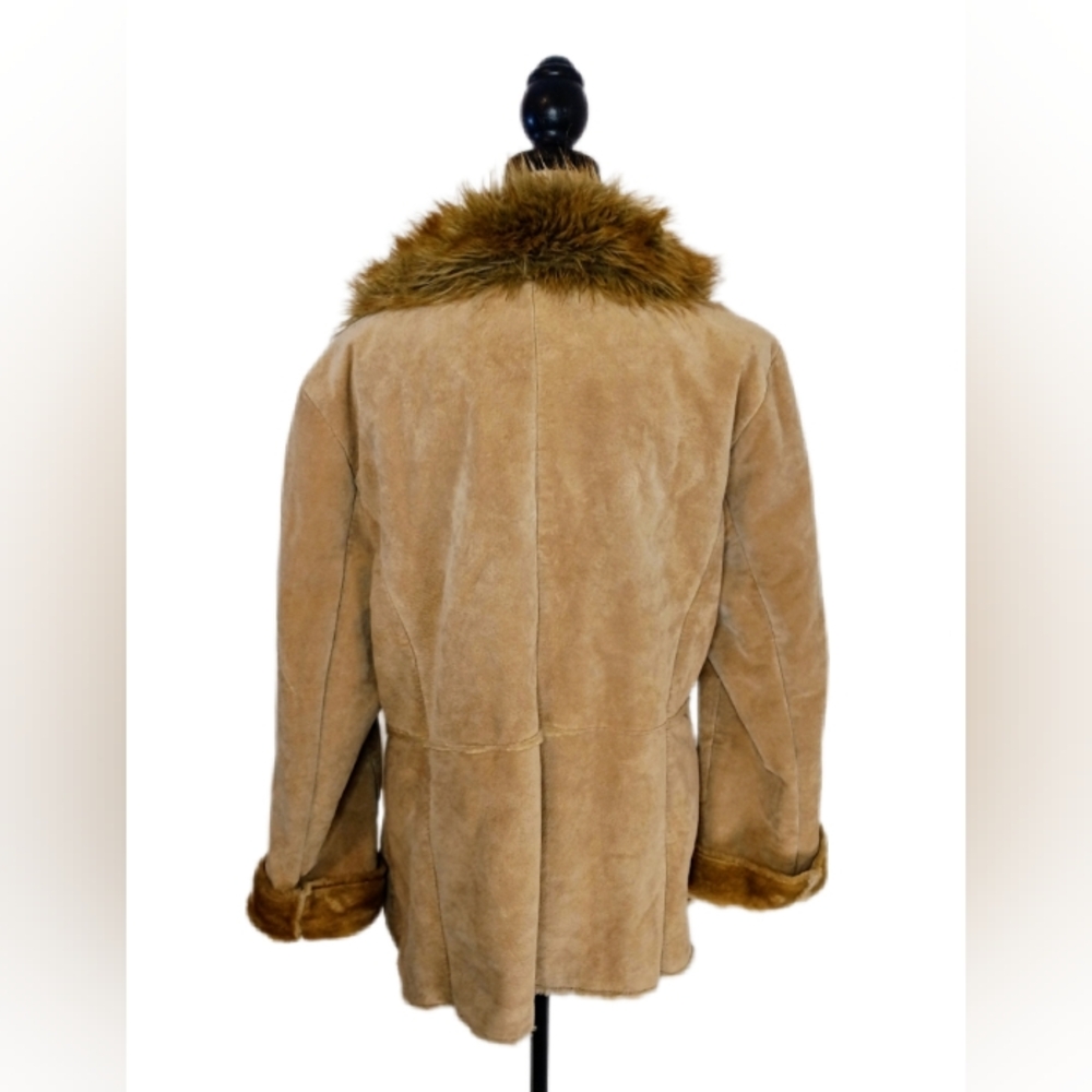 Vintage St. John's Bay 90s y2k Penny Lane Style Tan Leather Faux Fur Coat Size L - Picture 9 of 15